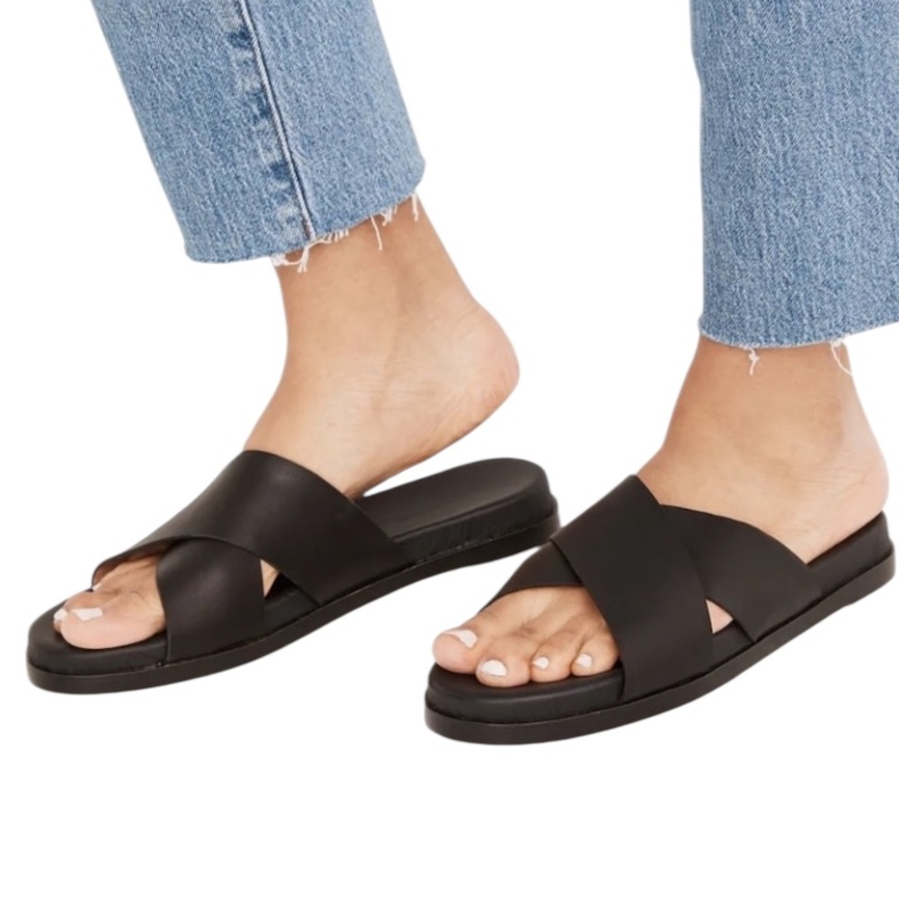 Madewell Louisa Fam Black Leather Slides Shoes Style ND954 - Picture 2 of 9
